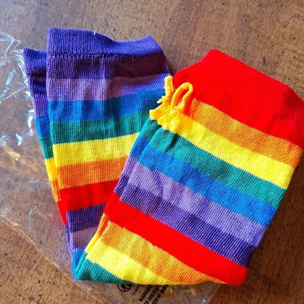 Rainbow fingerless gloves sleeves thumb hole multicolor accessory